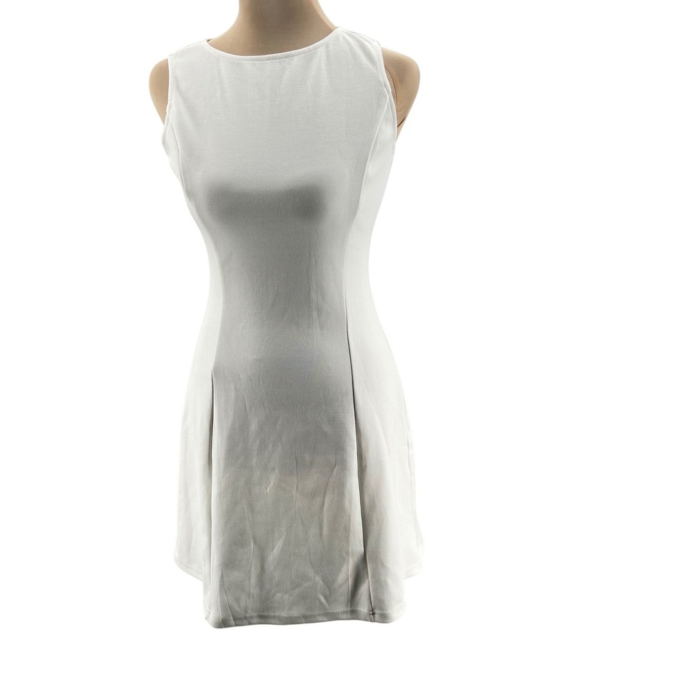 Wiholl Women White Sleeveless Fit and‎ Flare Mini Dress Size XS Round Neck A0303